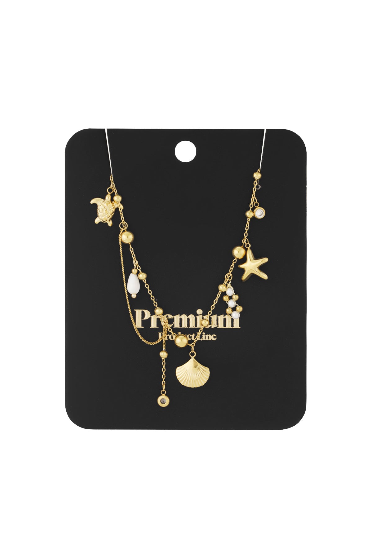 Women's necklace with pendant made of 304 stainless steel, imitation pearl, shell, rhinestones with ocean details – image 3