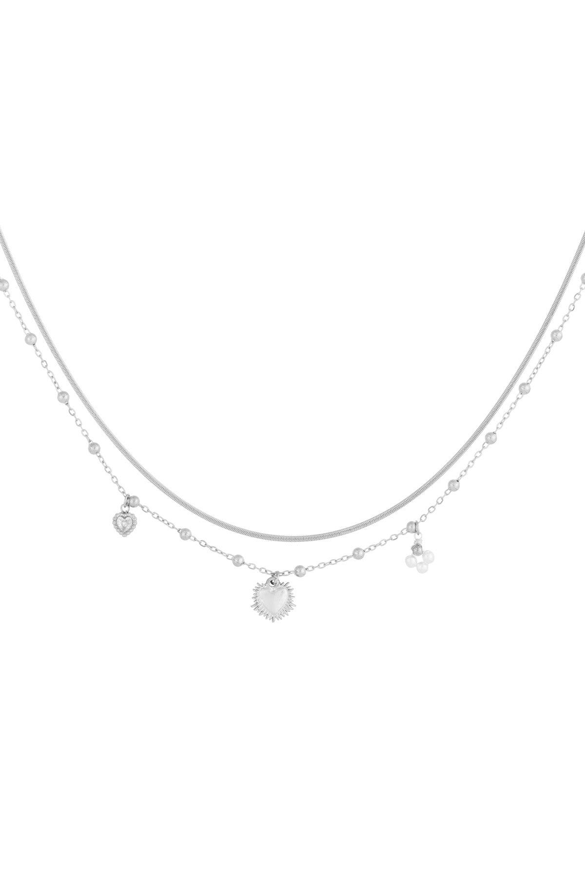 Layered women's necklace made of 304 stainless steel, imitation pearl with heart shape