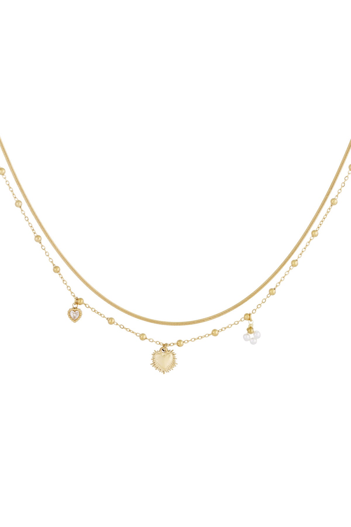 Layered women's necklace made of 304 stainless steel, imitation pearl with heart shape