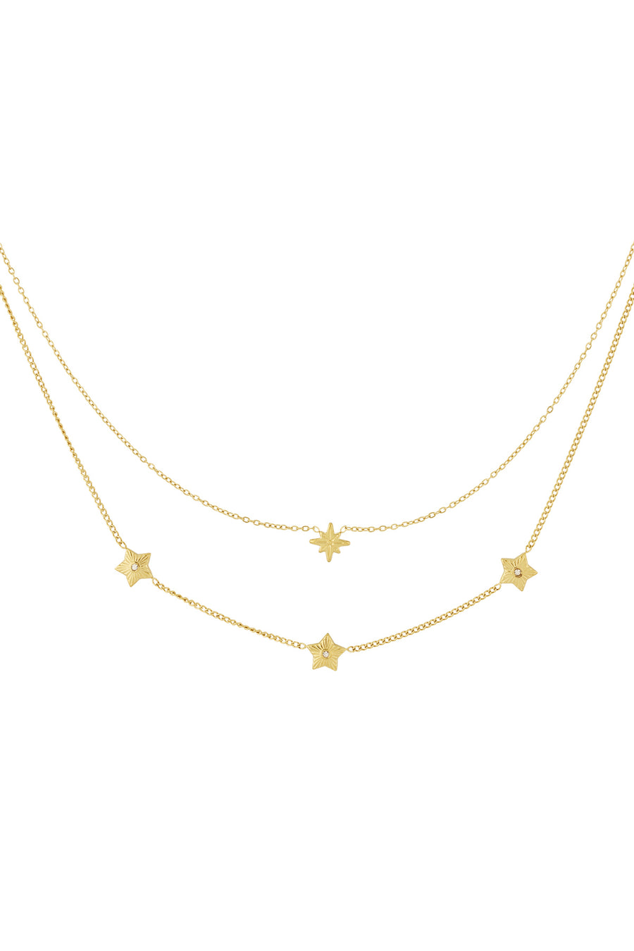 Collier superposé pour femme en acier inoxydable 304 avec motif étoile – couleur or