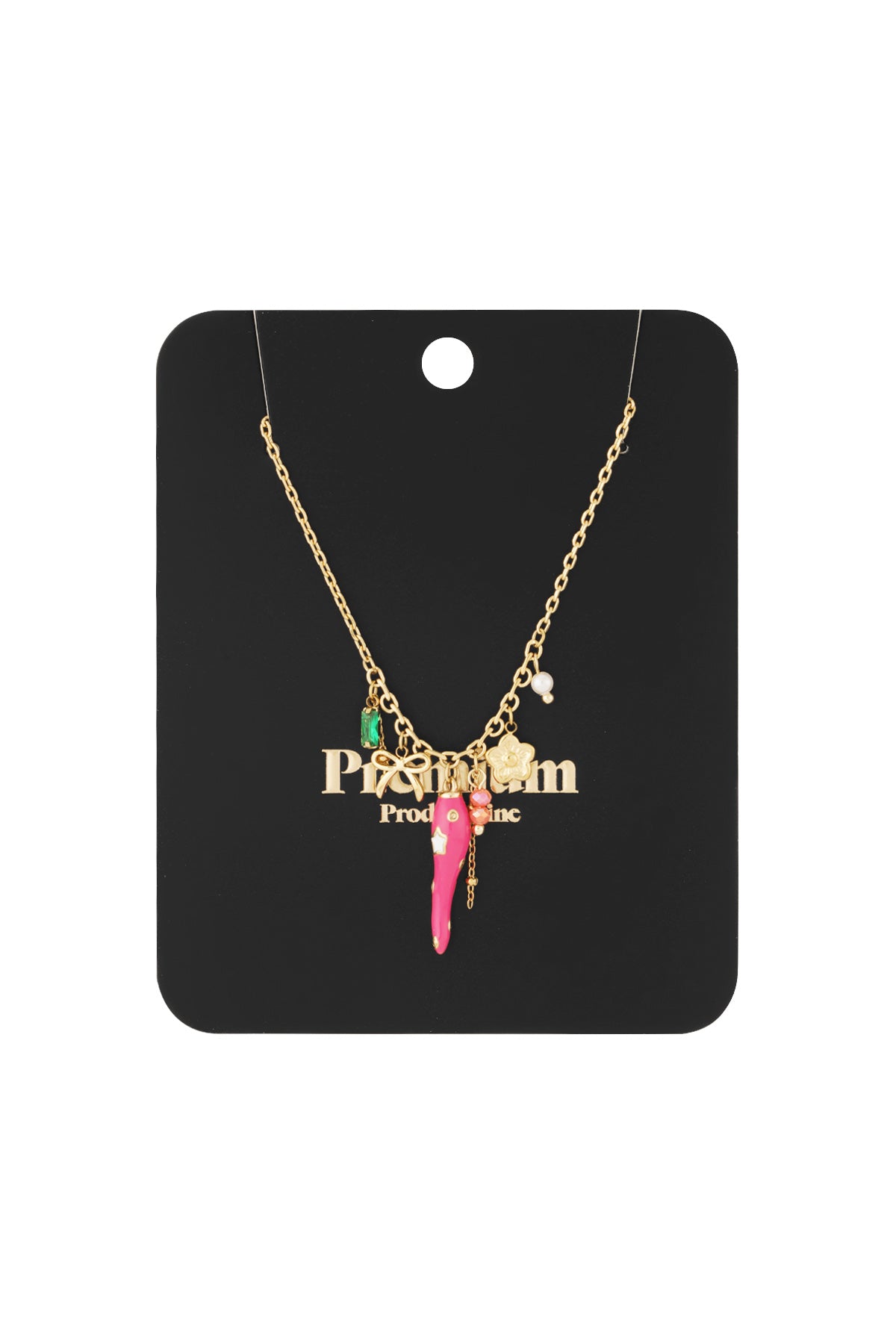 Women's Necklace with Pendant, Made of 304 Stainless Steel, Enamel, Rhinestone, Glass, Imitation Pearl – Gold-colored – image 3