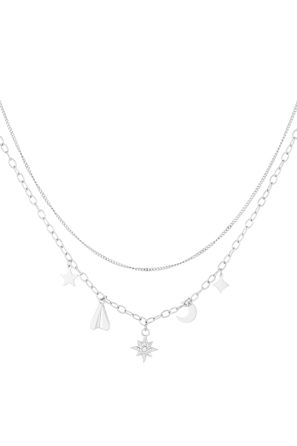 Layered Ladies Necklace made of 304 Stainless Steel with Sun Motif – Gold and Silver Tone