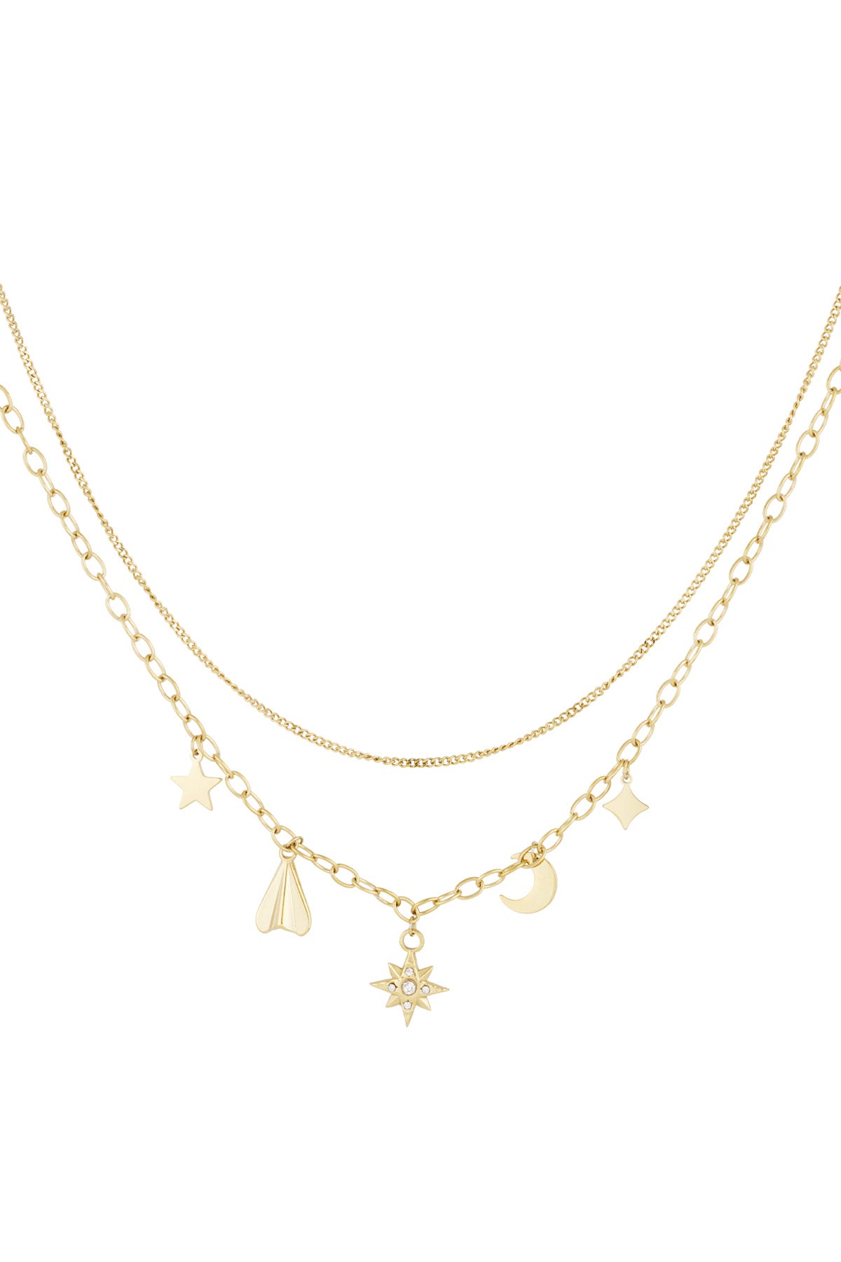 Layered Ladies Necklace made of 304 Stainless Steel with Sun Motif – Gold and Silver Tone
