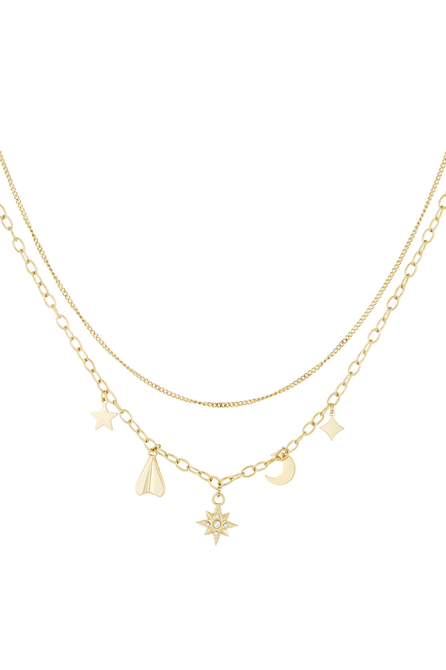 Collier superposé pour femme en acier inoxydable 304 avec motif soleil – couleur or et argent