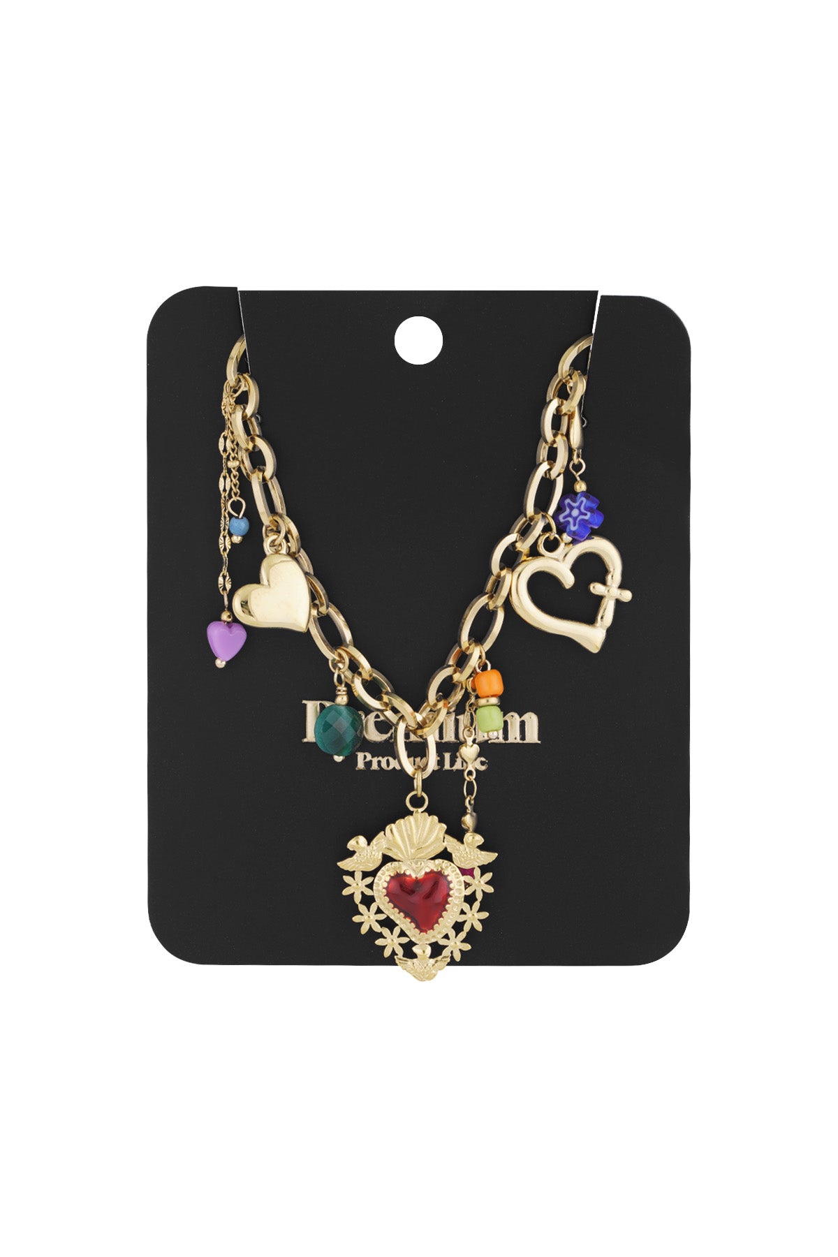 Ladies' necklace with pendant made of 304 stainless steel, enamel, glass, acrylic, hematite with heart shape – image 3