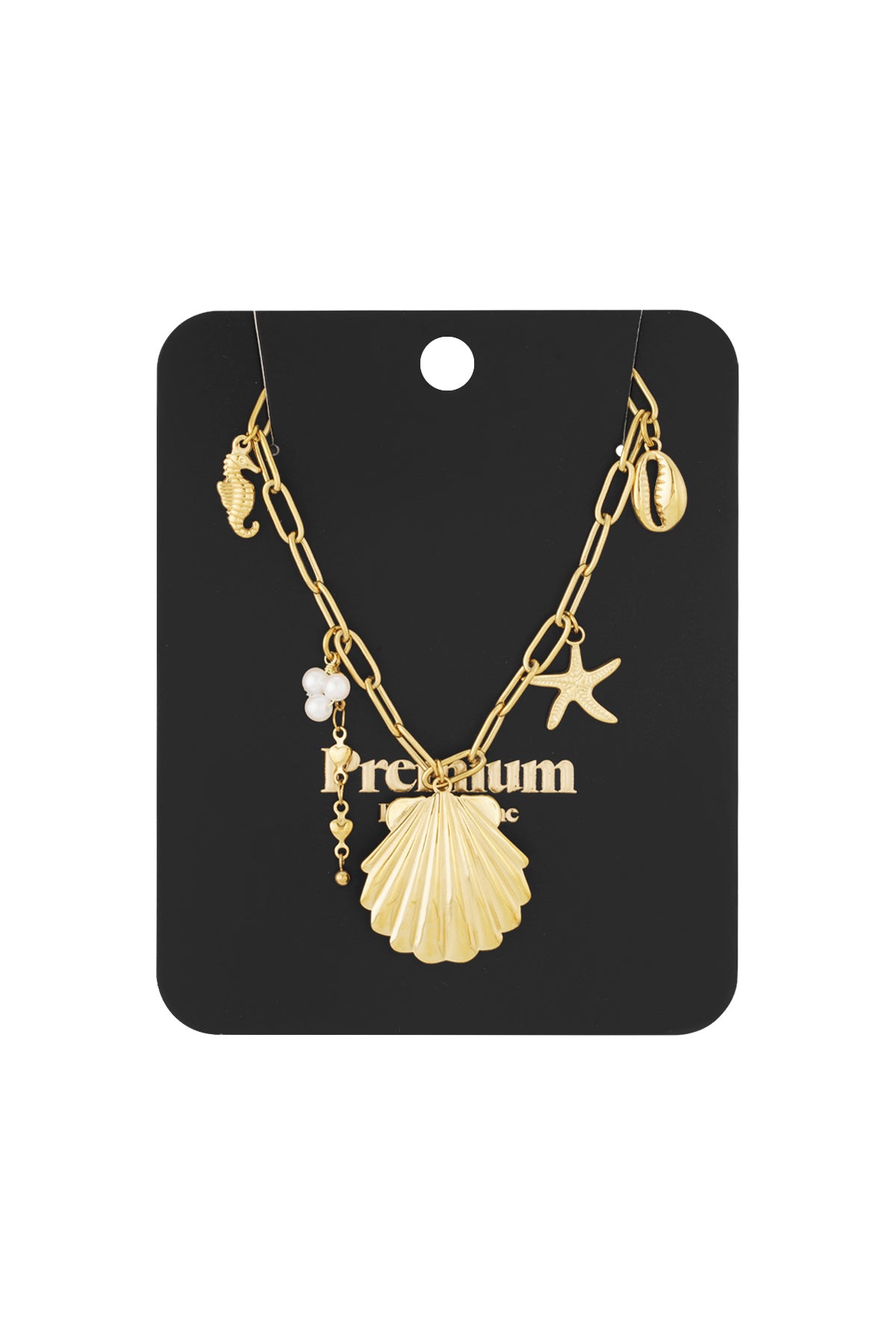 Women's necklace with pendant made of 304 stainless steel, imitation pearl with ocean details - gold-colored – image 3