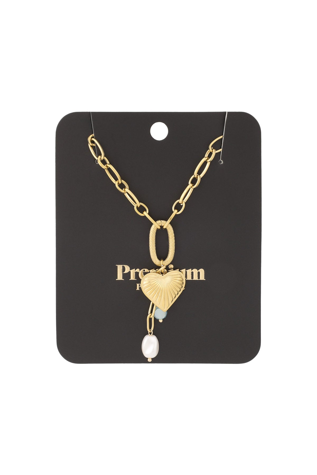 Collier femme avec pendentif en acier inoxydable 304, verre, perle d'imitation en forme de cœur – photo 2