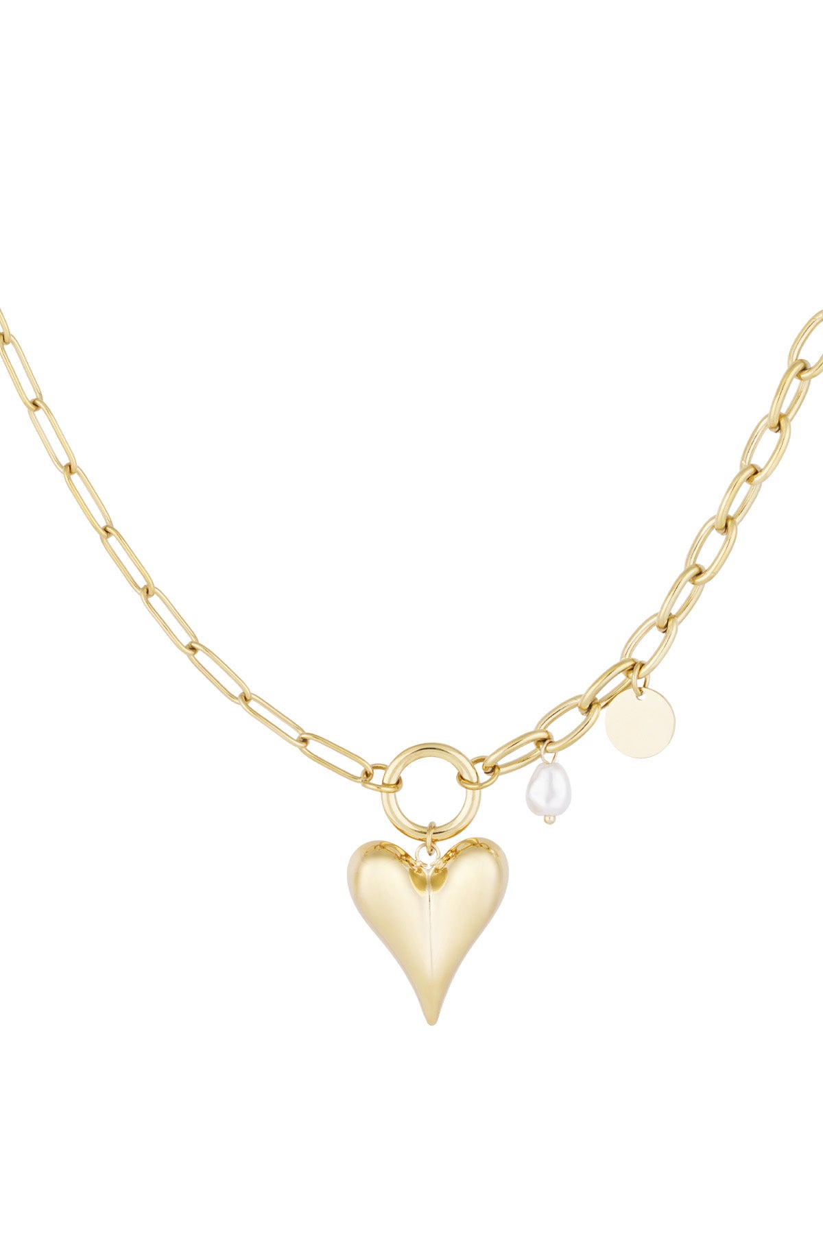 Women's necklace with 304 stainless steel pendant, imitation pearl with heart shape