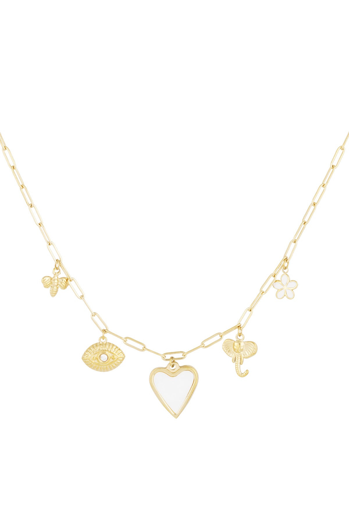 Collier femme avec pendentif en acier inoxydable 304, coquillage, émail, strass avec cœur