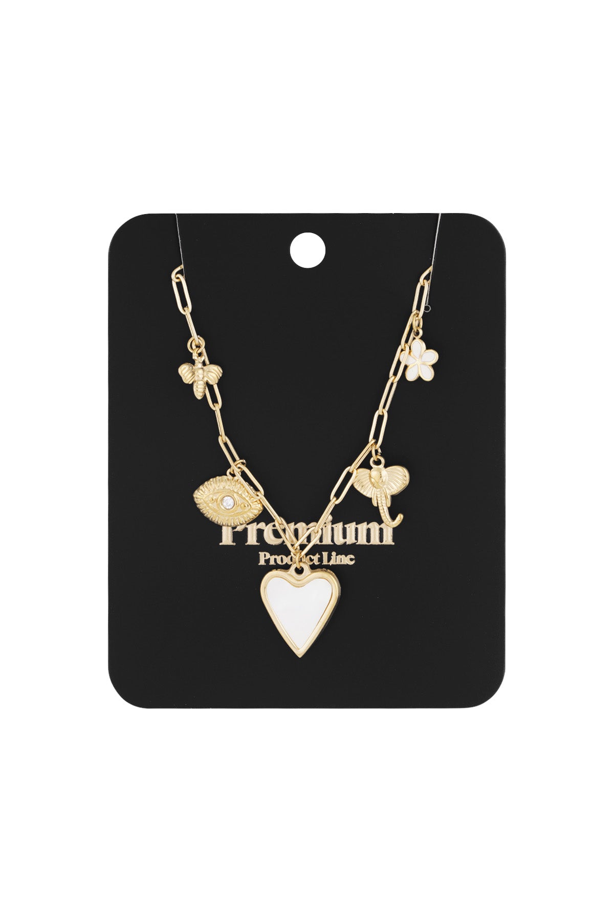 Women's necklace with heart-shaped pendant made of 304 stainless steel, shell, enamel, and rhinestones – image 3