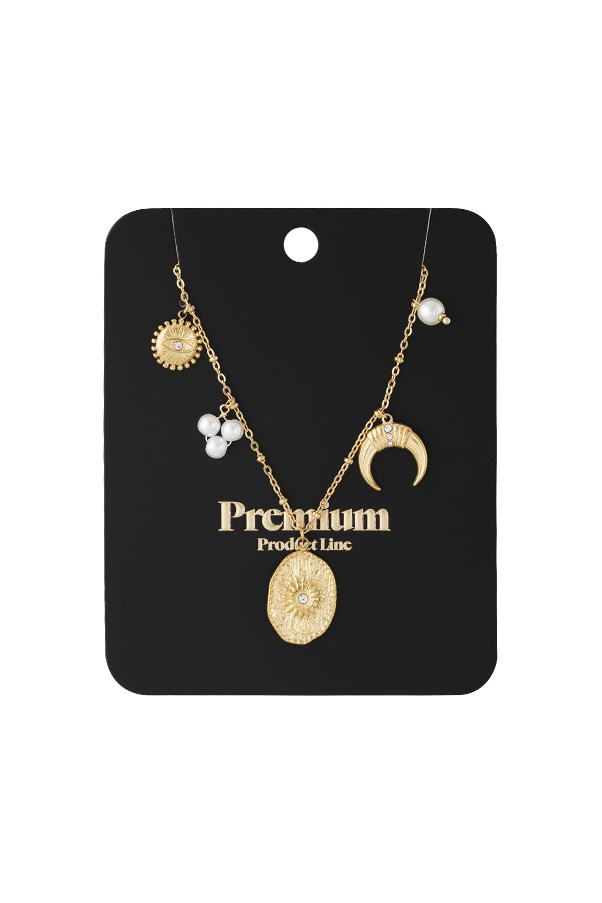 Women's necklace with 304 stainless steel pendant, rhinestones, organic-shaped imitation pearl – image 3
