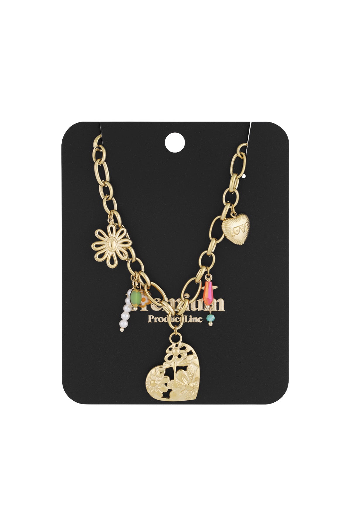 Collier femme avec pendentif en acier inoxydable 304, perle d'imitation, acrylique, verre avec forme de cœur – photo 3
