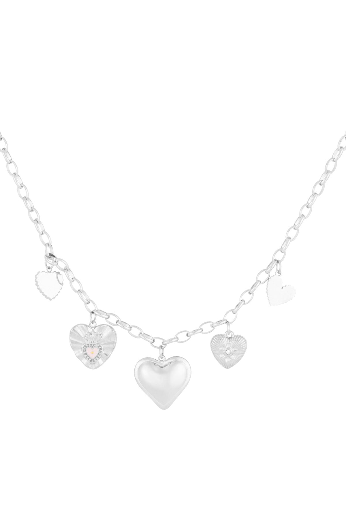 Collier femme avec pendentif en acier inoxydable 304, émail, strass en forme de cœur