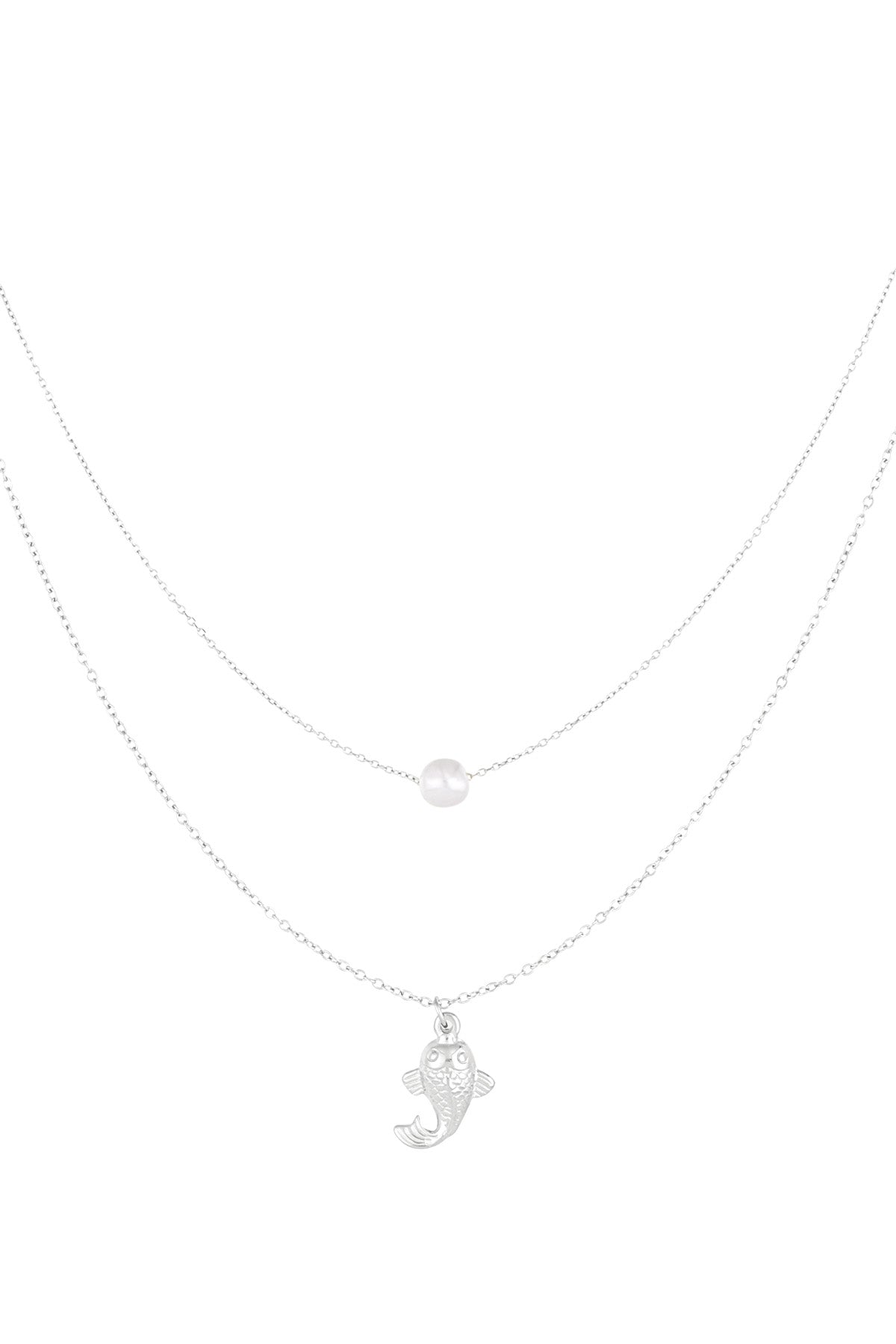 Layered women's necklace made of 304 stainless steel, imitation pearl with animal motif
