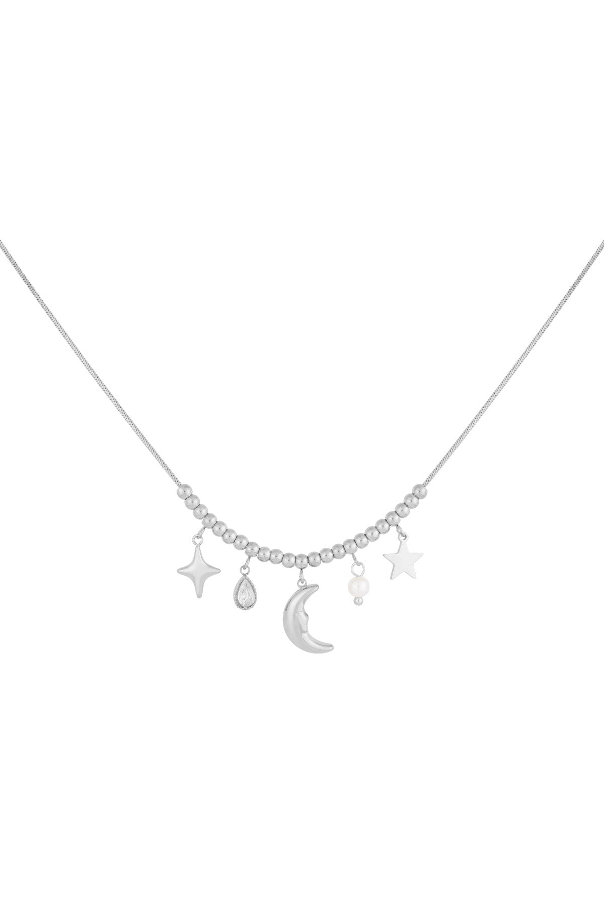 Women's necklace with pendant made of 304 stainless steel, rhinestones, imitation pearl with sun motif