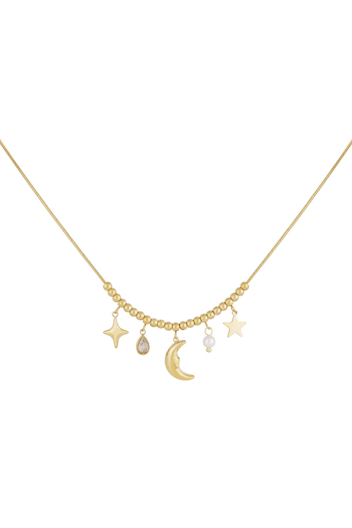 Women's necklace with pendant made of 304 stainless steel, rhinestones, imitation pearl with sun motif