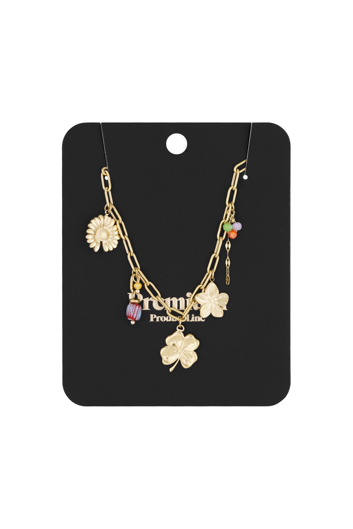 Collier pour femme avec pendentif en acier inoxydable 304, acrylique, verre, hématite et motif floral – couleur or – photo 4