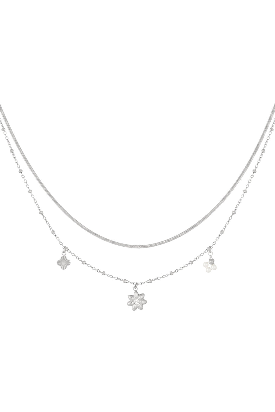 Collier de femme à plusieurs rangées en acier inoxydable 304, perle d'imitation, strass avec motif floral