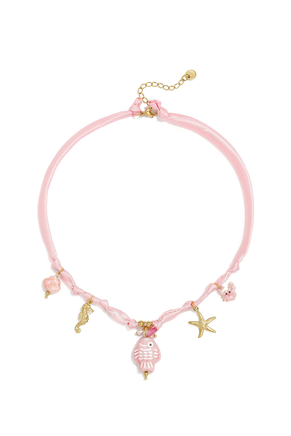 Collier tressé pour femme en polyester, céramique, pierre, perle d'imitation, émail avec motif poisson