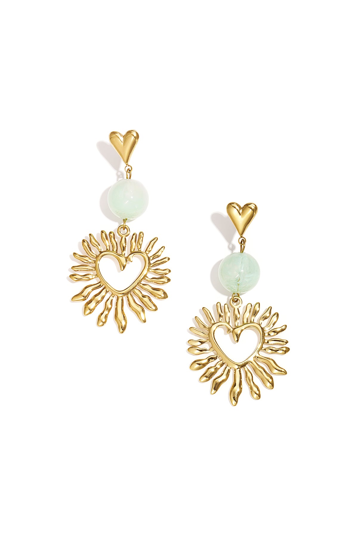 Boucles d'oreilles pendantes en acier inoxydable en forme de cœur pour femme – rouge rosé et vert