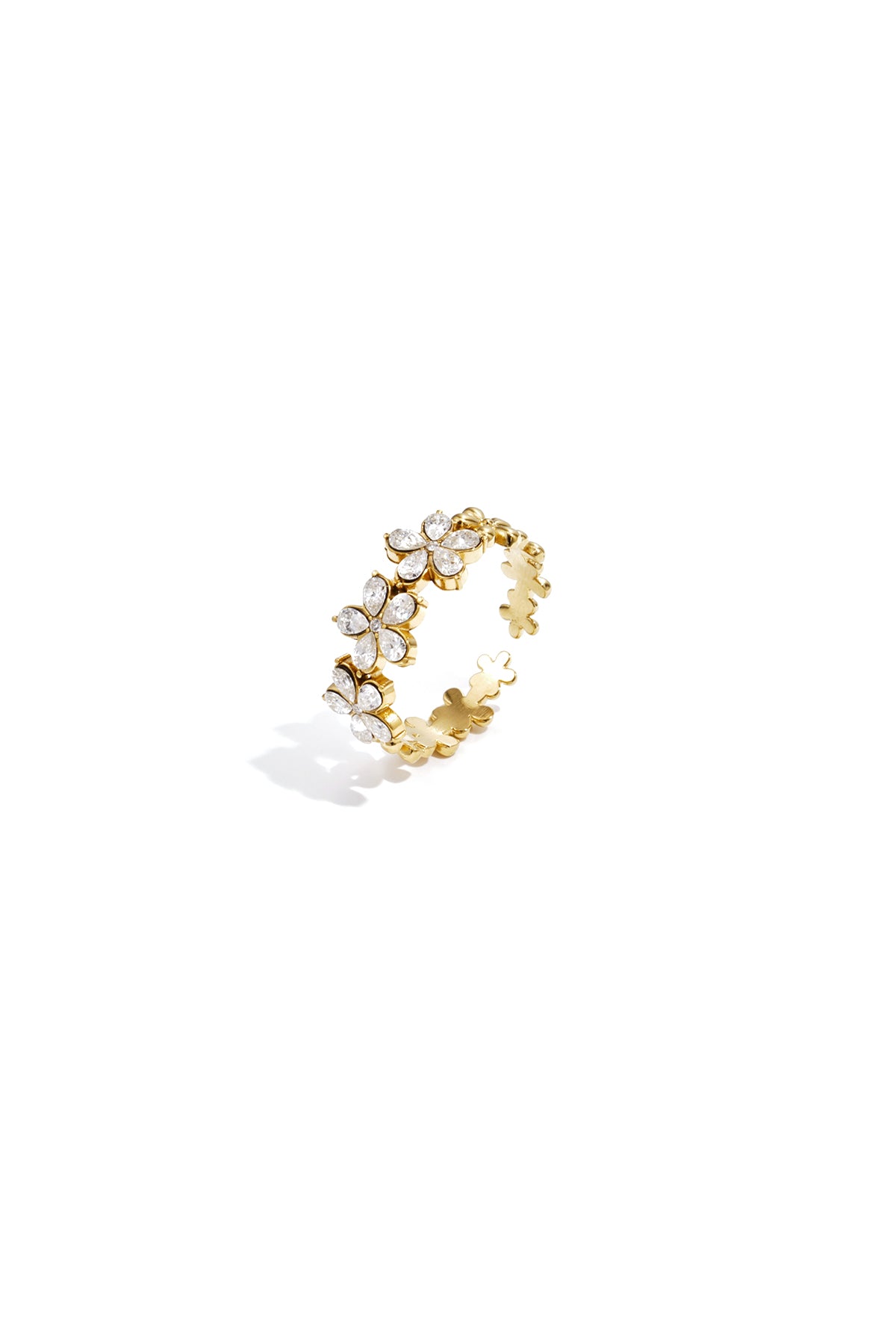 Bague minimaliste pour femme en acier inoxydable avec motif floral – couleur or