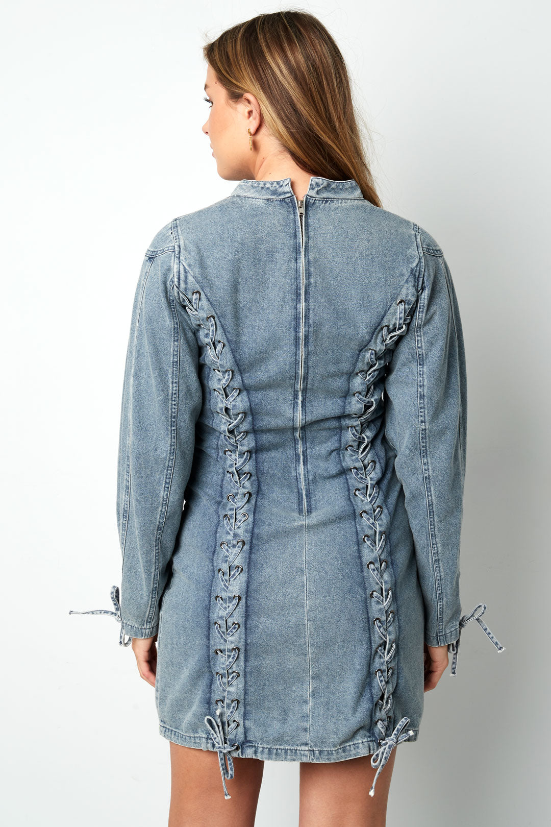Robe en jean pour femme avec nœud décoratif – bleu – photo 5