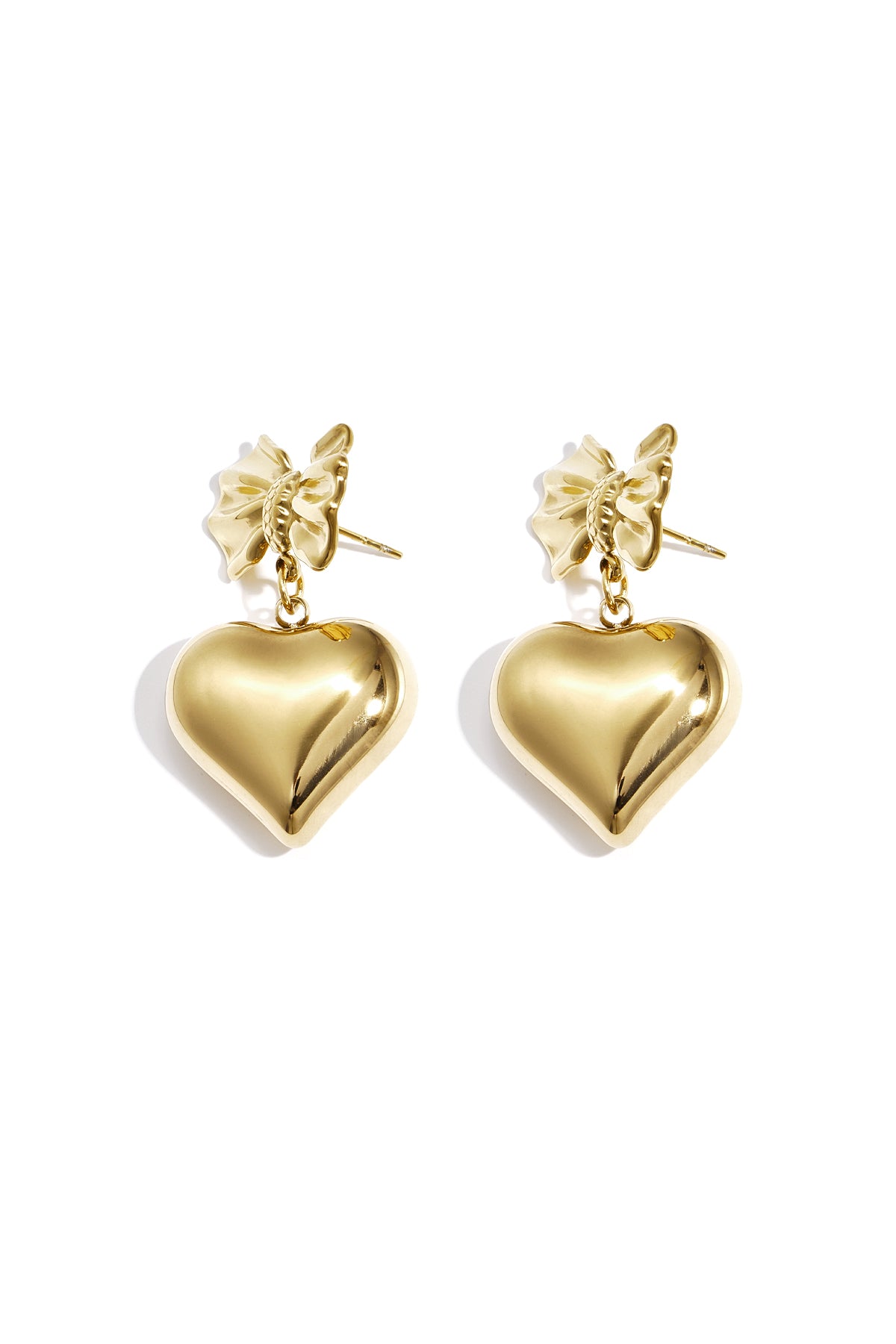 Women's Stainless Steel Dangle Earrings with Heart Shape and Bow Detail