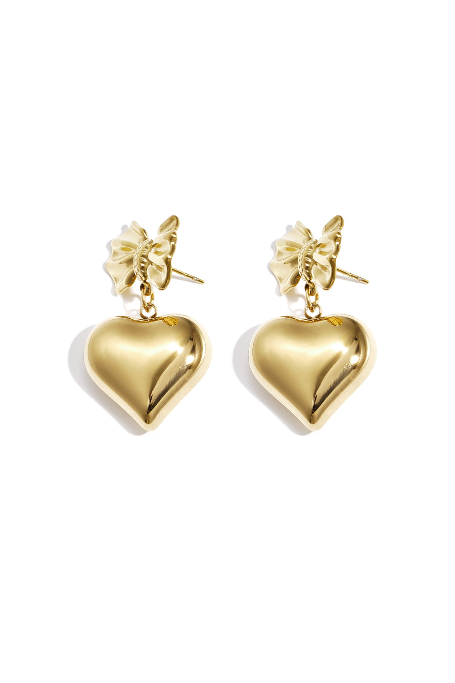 Boucles d'oreilles pendantes pour femmes en acier inoxydable avec cœur et nœud