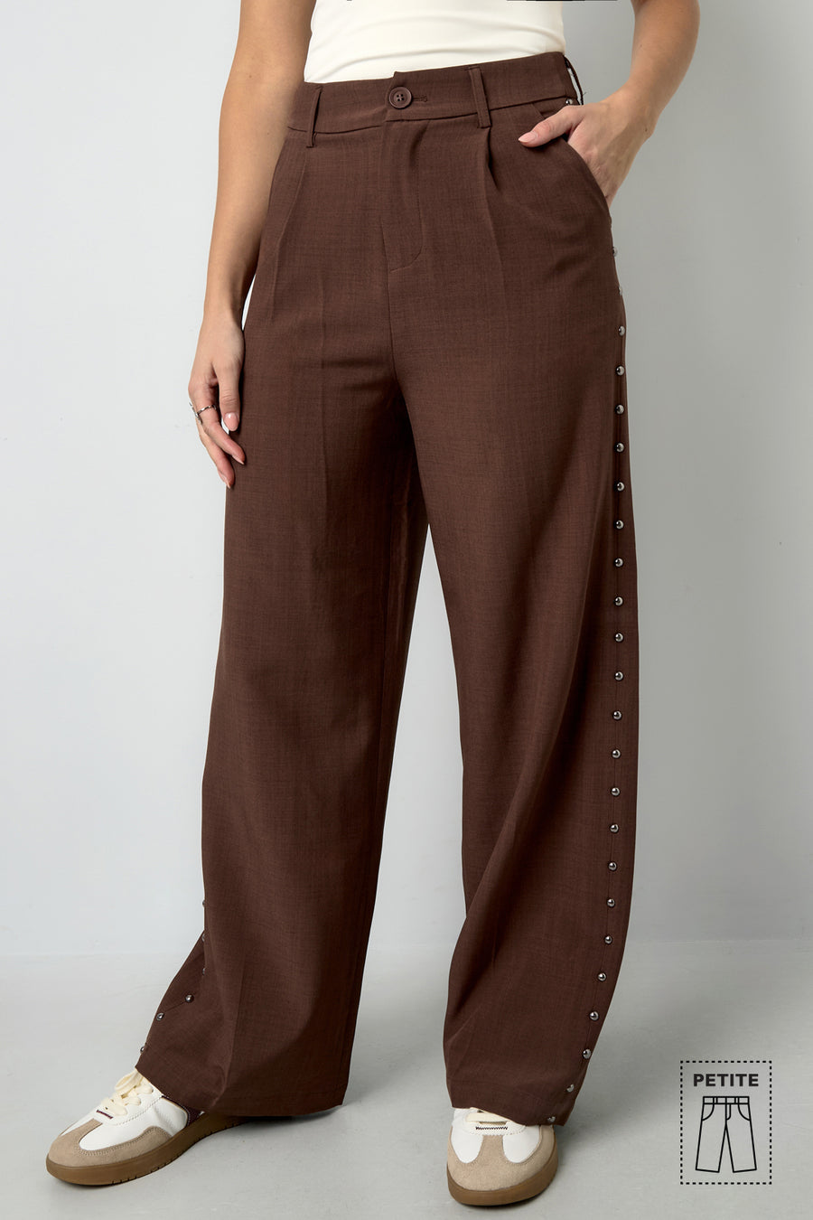 Dames elegante bruine wide-leg broek van polyester – productfoto 2