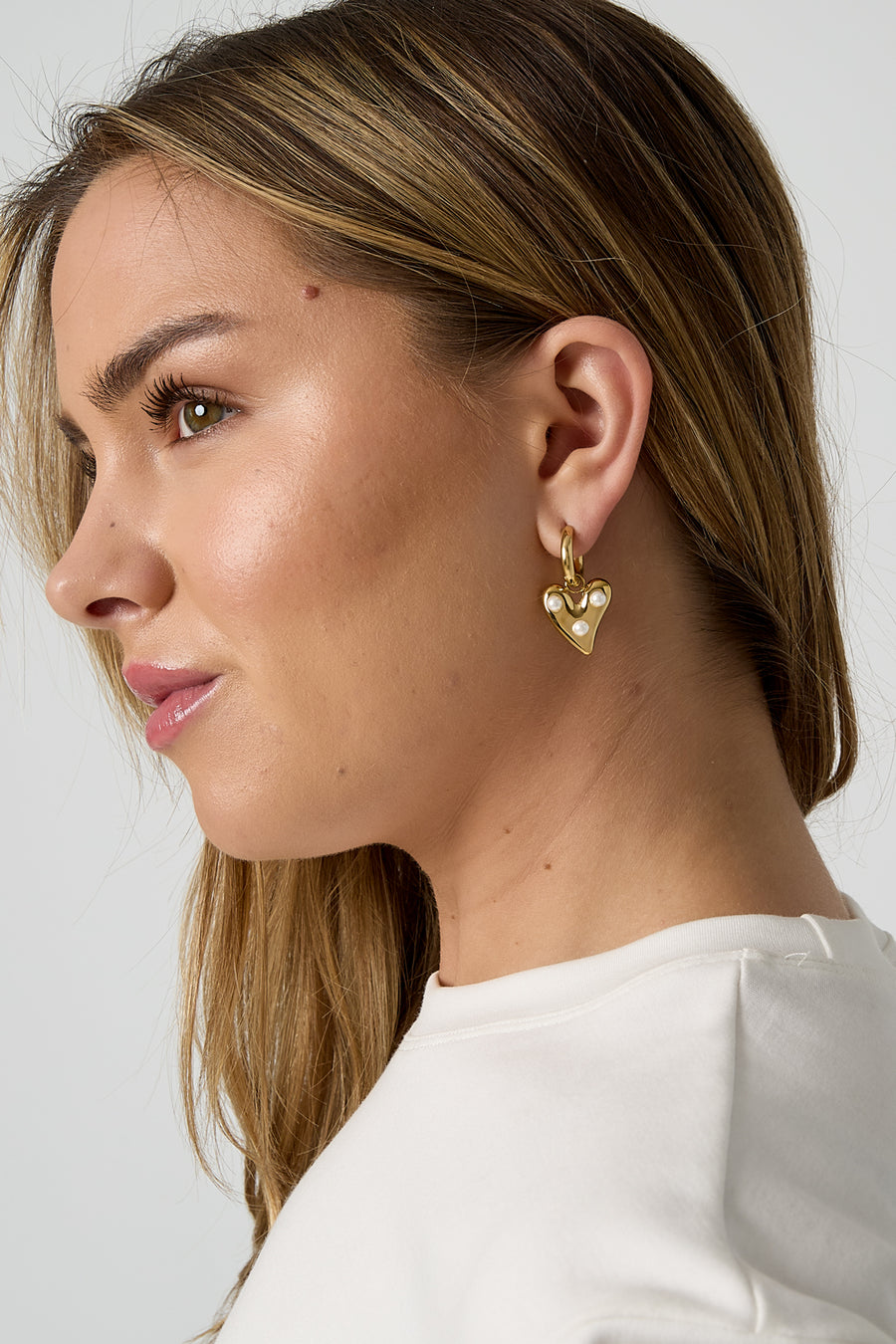Boucles d'oreilles pendantes pour femmes en acier inoxydable, ABS, forme de cœur – couleur or