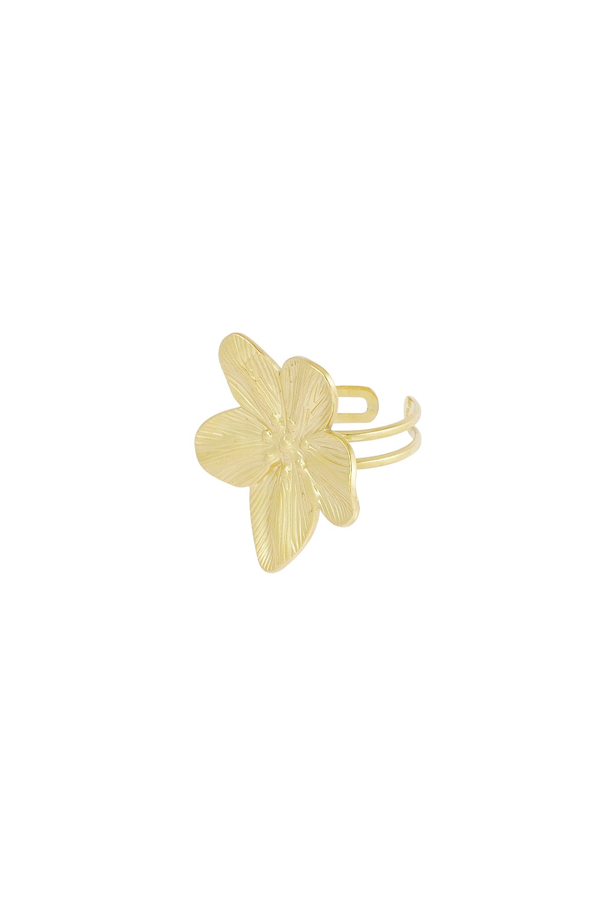 Women's Stainless Steel Statement Ring with Floral Design – Gold-Colored – image 4