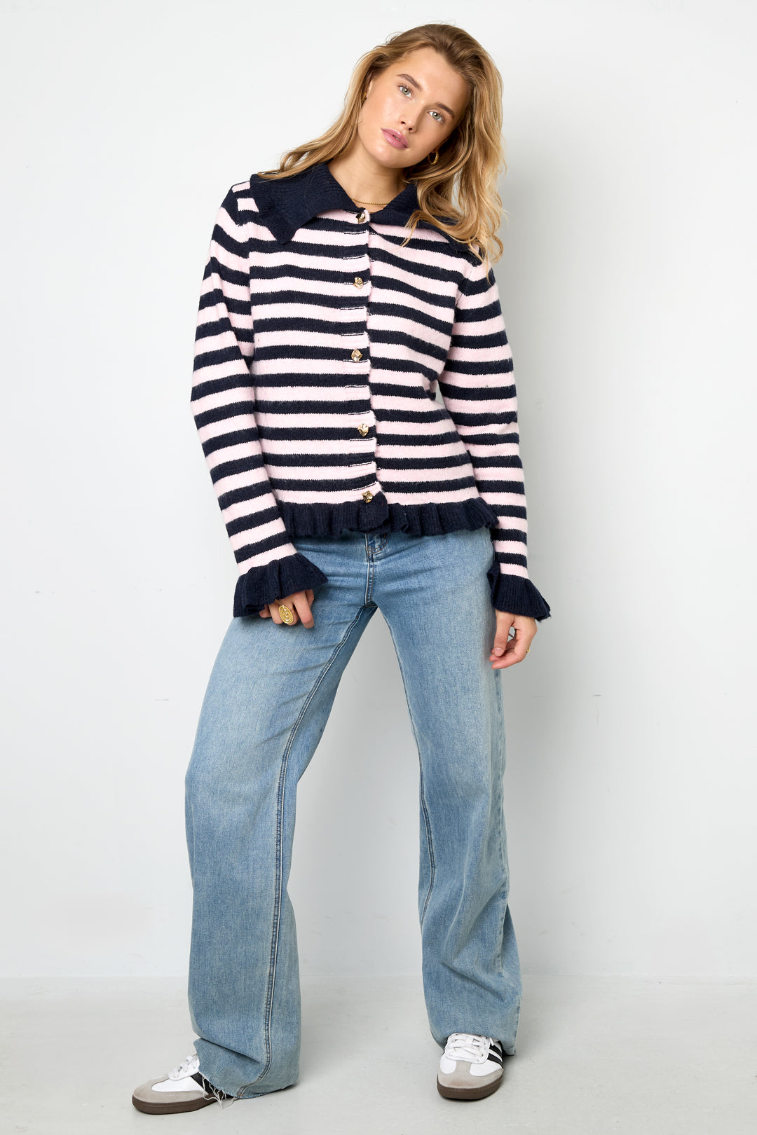 Dames casual cardigan van polyester met strepen – productfoto 9