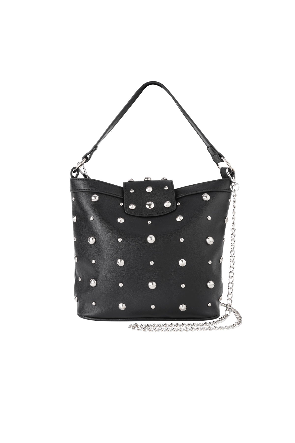 Women's 100% PU shoulder bag with organic shape – black and white