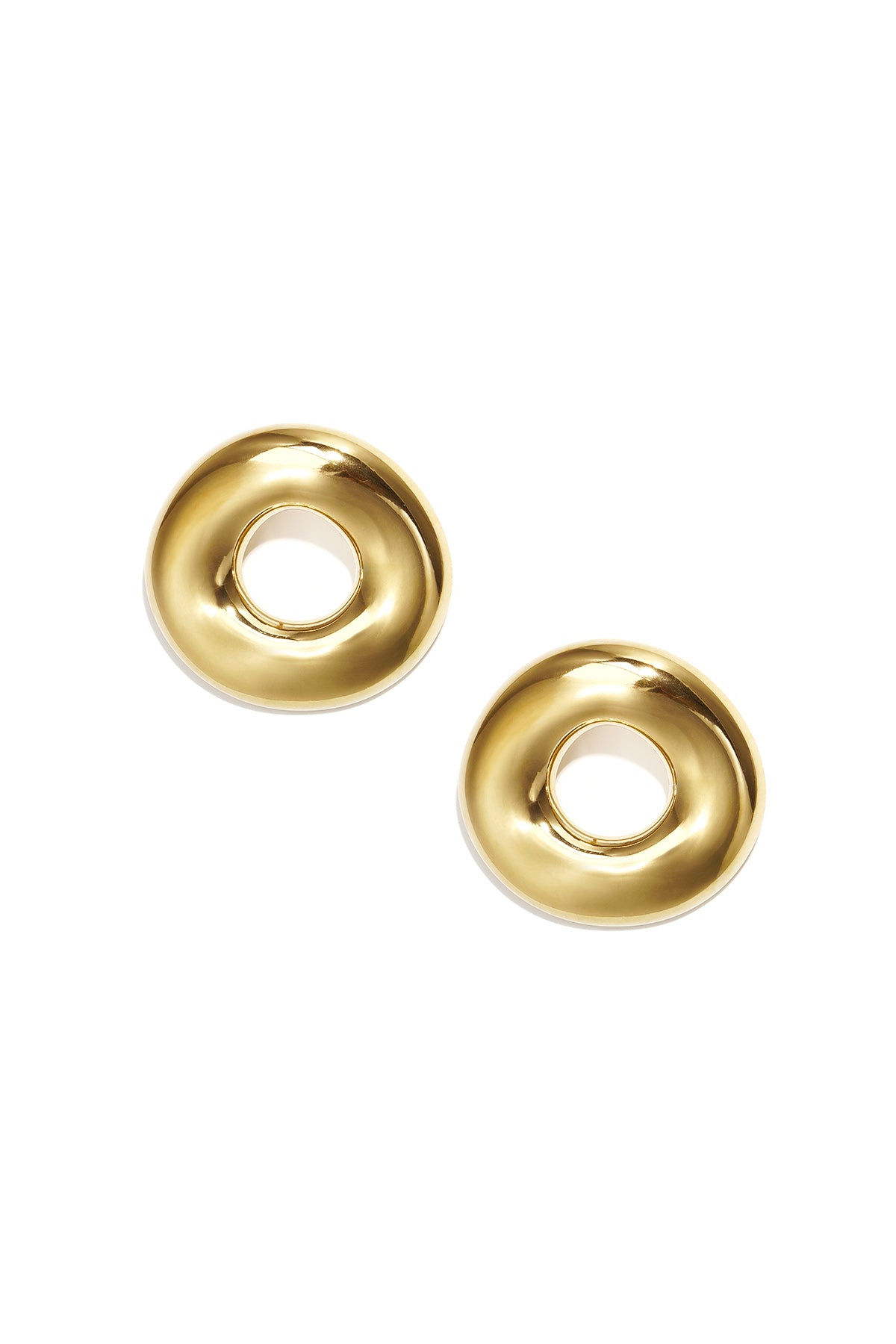 Stainless steel stud earrings for women with a round shape - gold-colored