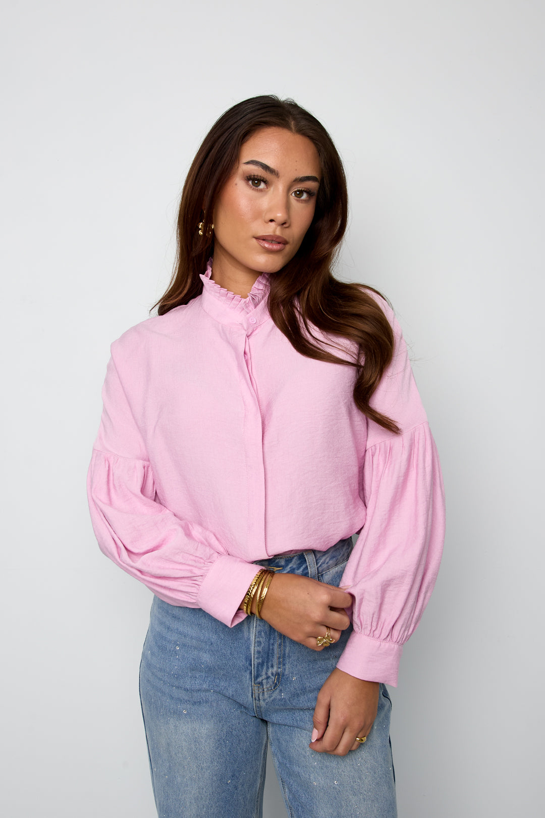 Women's Blouse with High Neck and Puff Sleeves – image 5