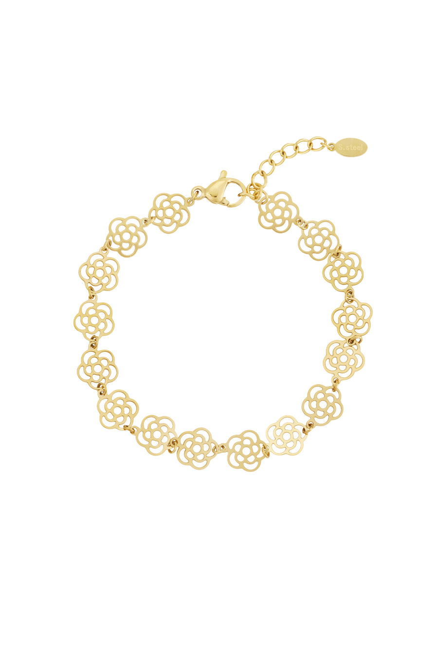 Bracelet à maillons pour femmes en acier inoxydable 304 avec motif floral – couleur or et argent