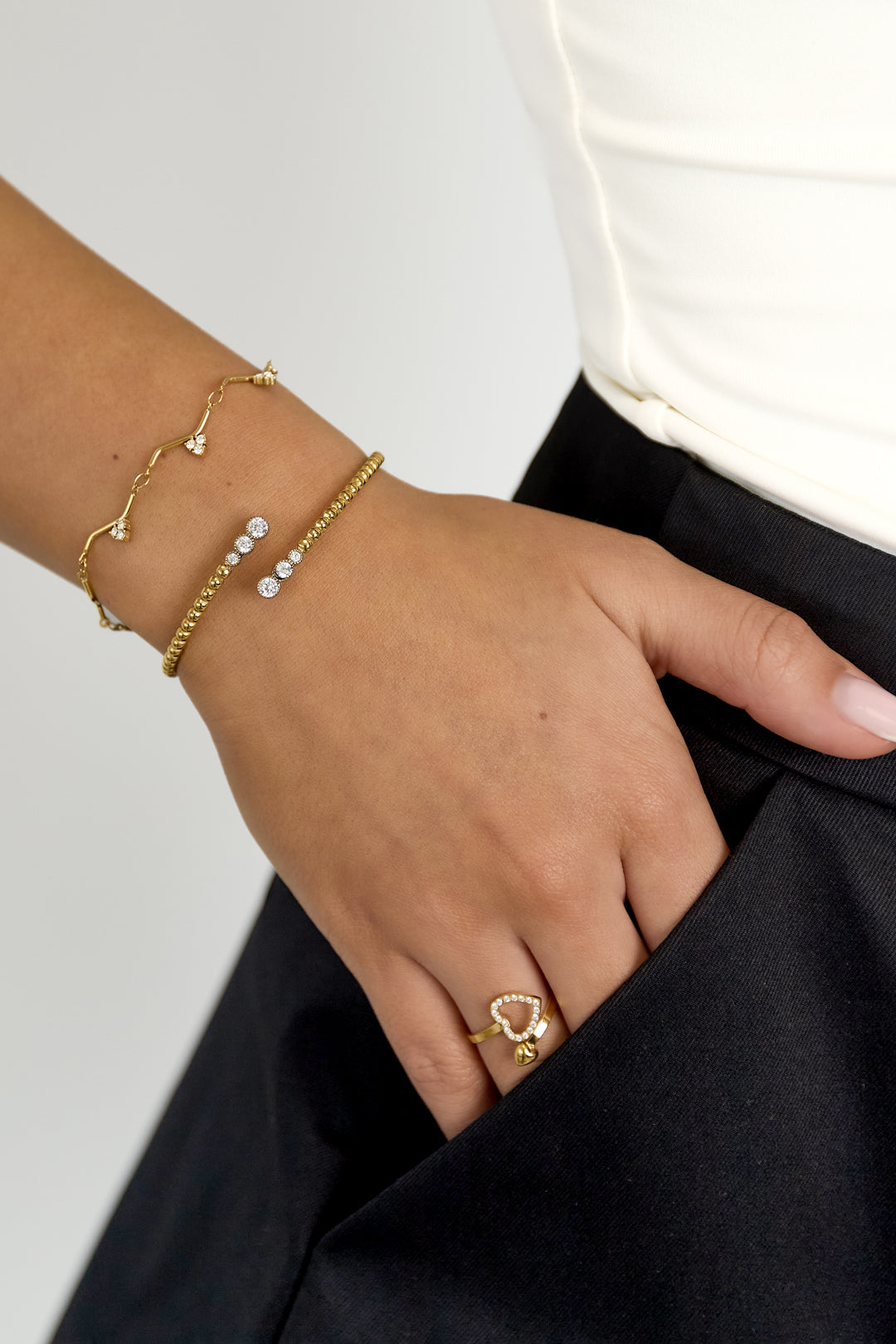 Women's Stainless Steel Cuff Bracelet with Heart and Dots - Gold Plated – image 3