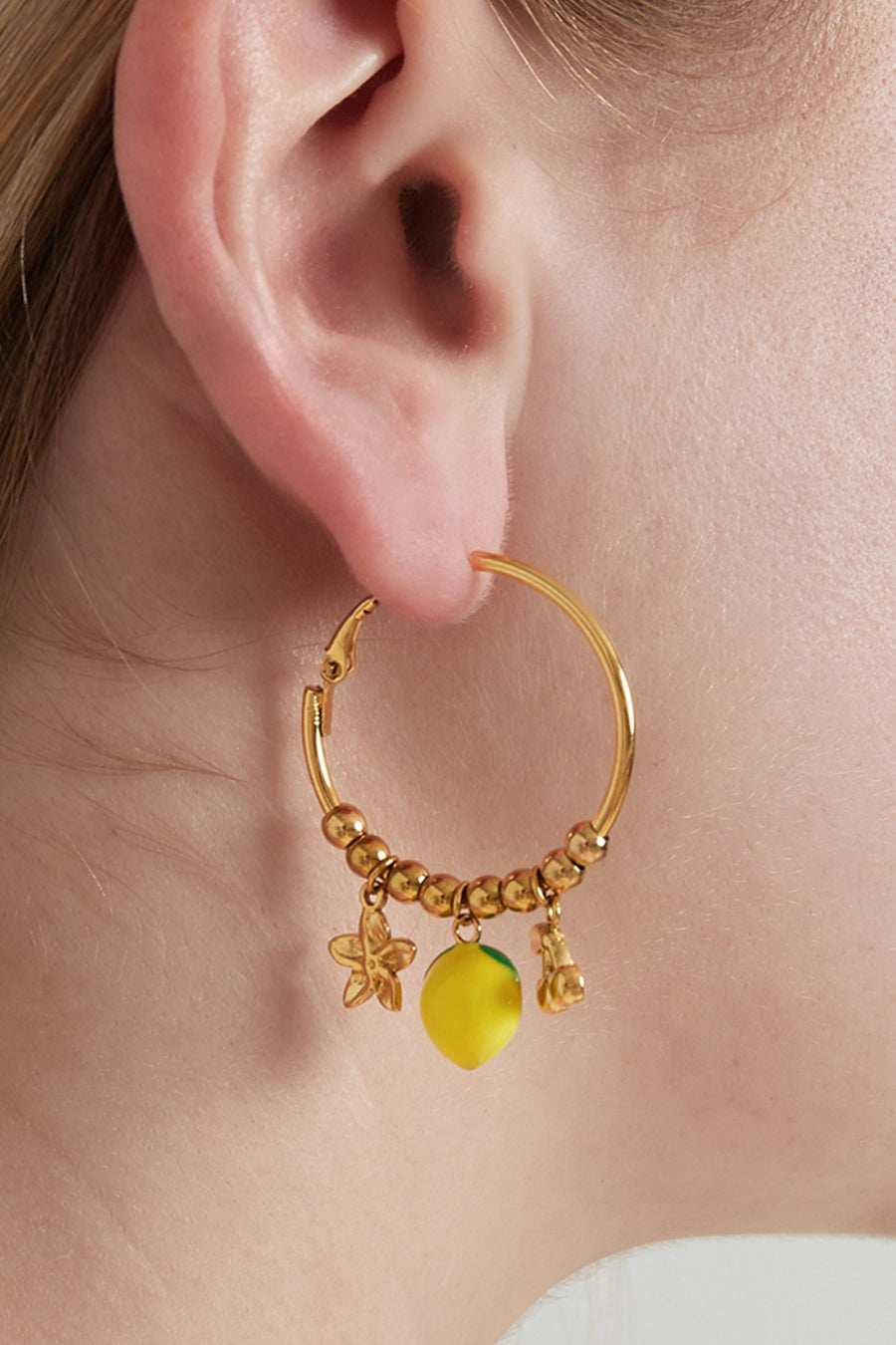 Boucles d'oreilles pendantes en acier inoxydable avec motif de fruits pour femme – couleur or