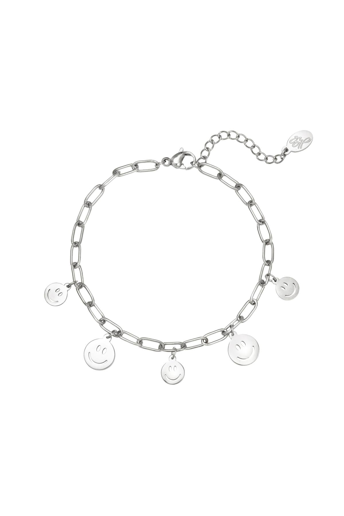 Women's Stainless Steel Charm Bracelet with Smiley Motif - Gold and Silver Toned