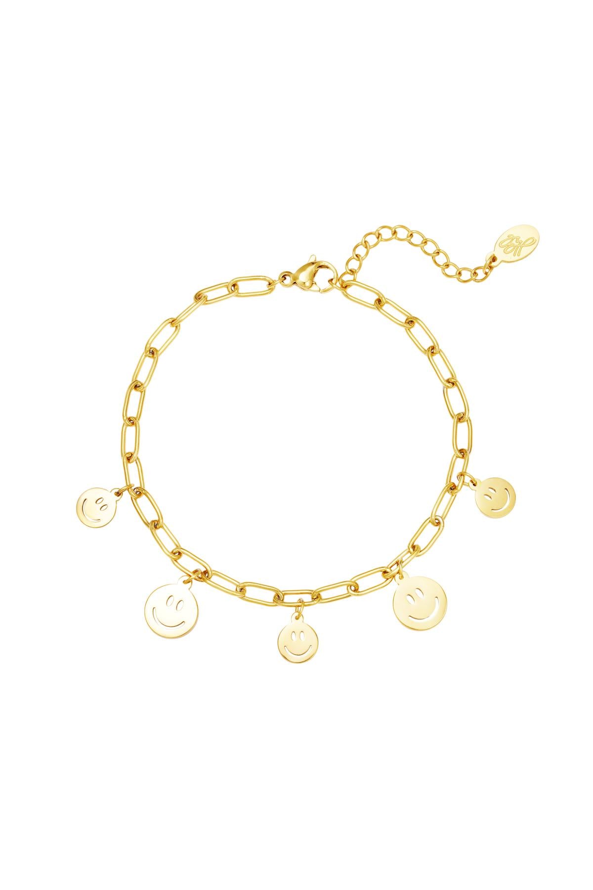 Women's Stainless Steel Charm Bracelet with Smiley Motif - Gold and Silver Toned