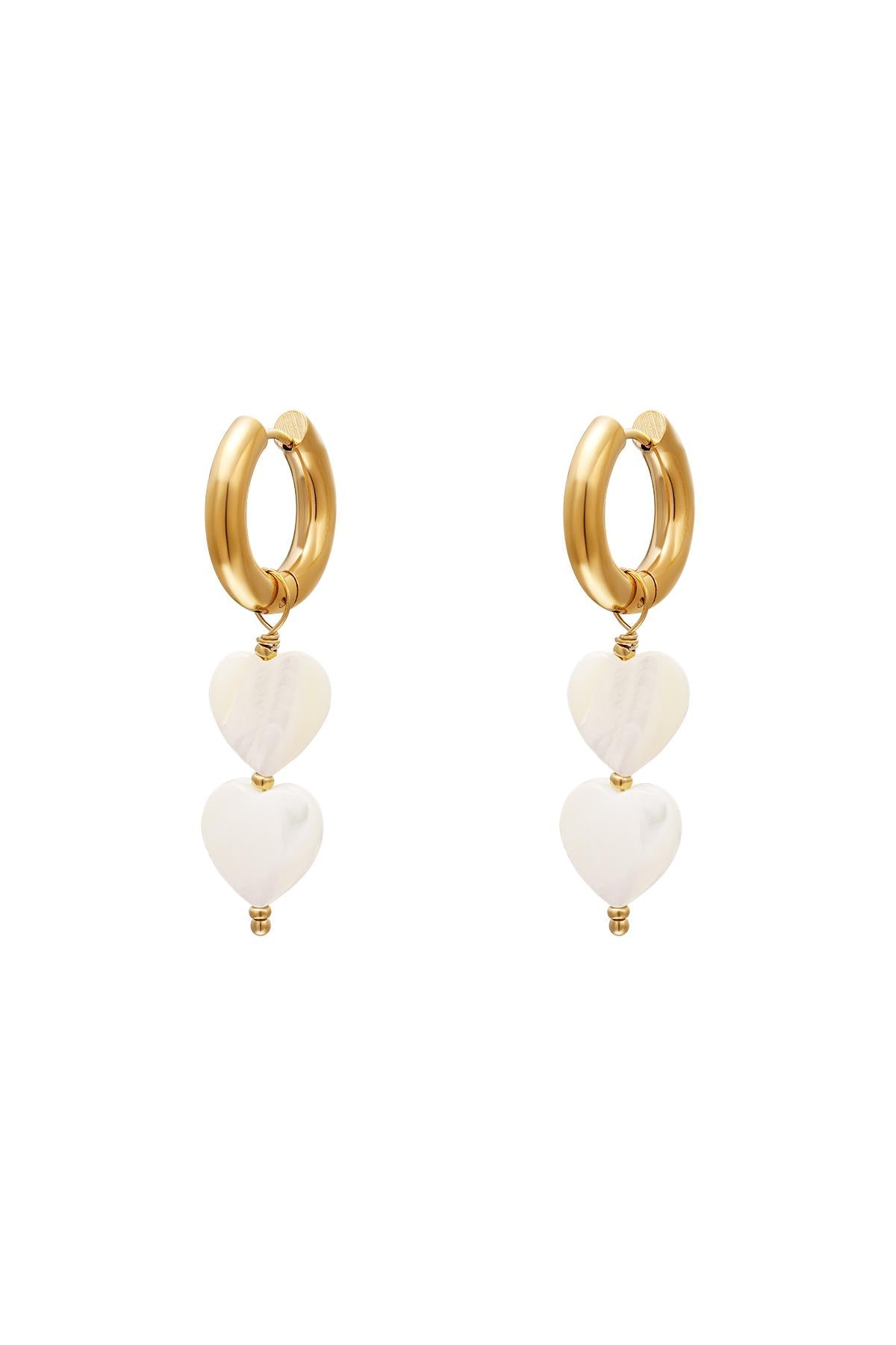 Parelhartjes oorbellen - #summergirls collection Wit Goud kleur Schelpjes