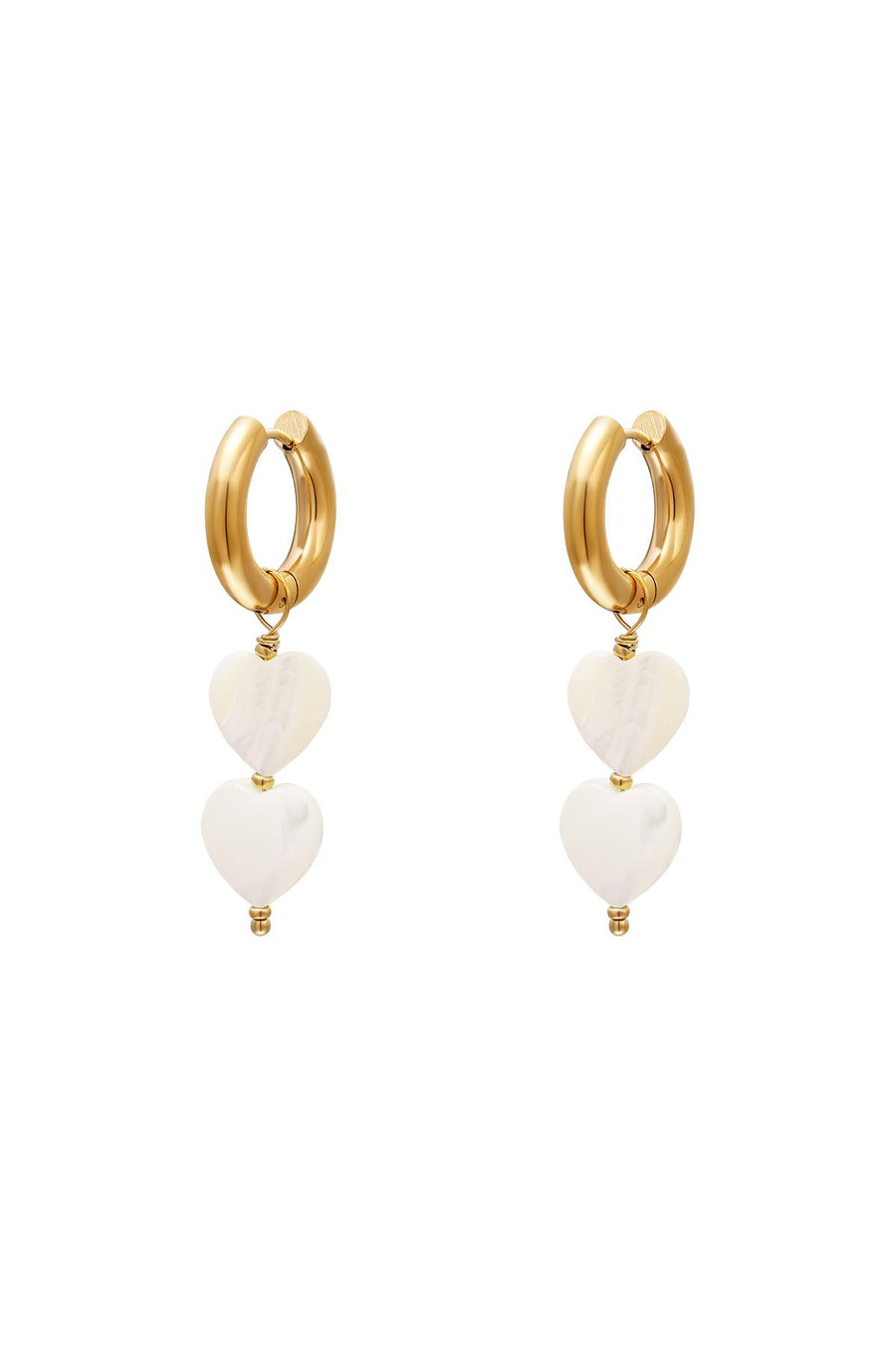 Parelhartjes oorbellen - #summergirls collection Wit Goud kleur Schelpjes