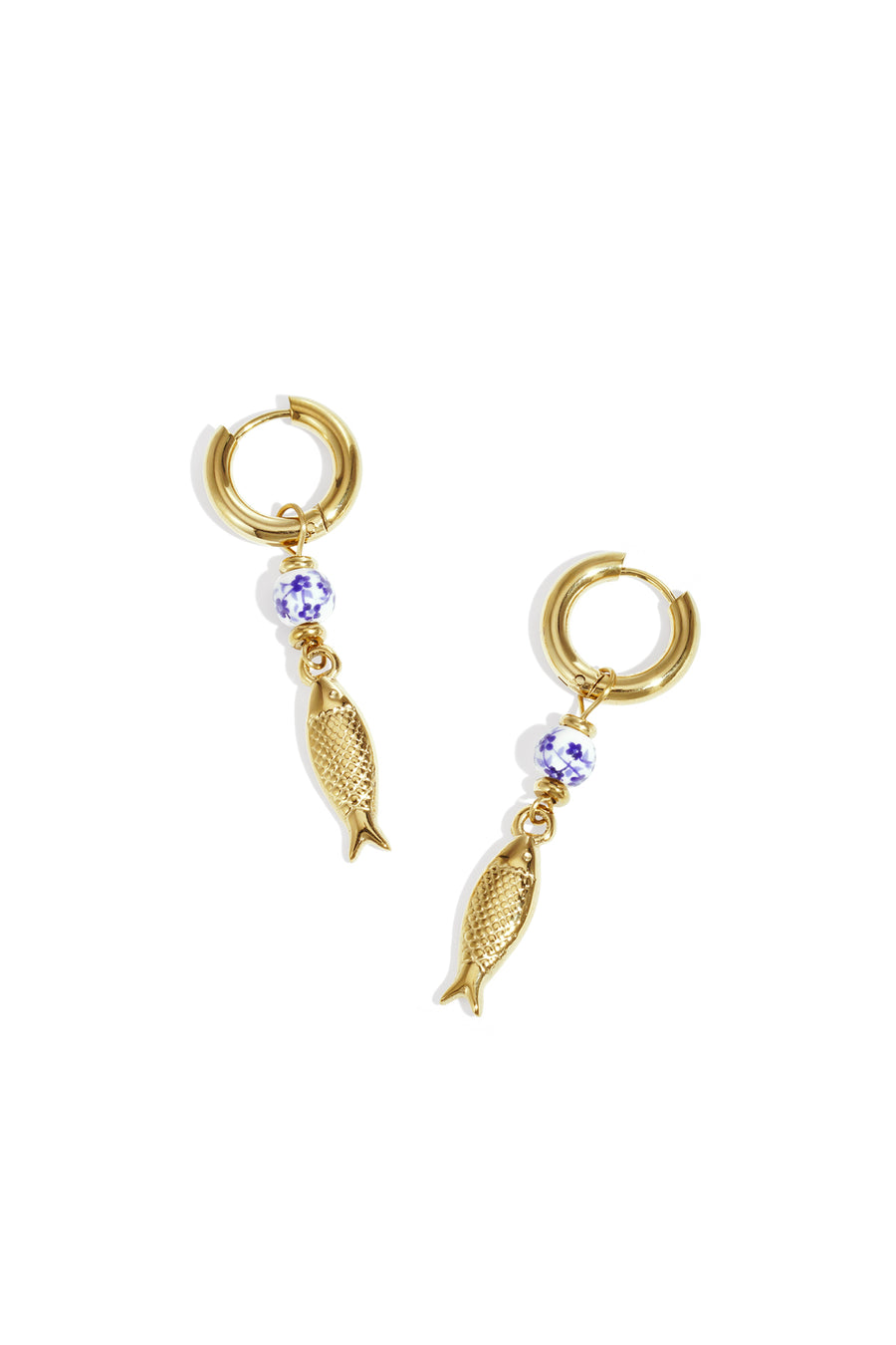 Boucles d'oreilles pendantes pour femmes, en acier inoxydable et céramique, motif poisson – couleur or