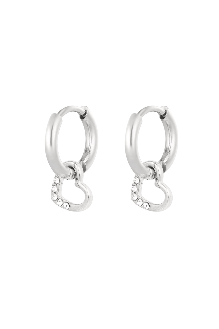 Boucles d'oreilles pendantes en acier inoxydable en forme de cœur pour femme – couleur argent