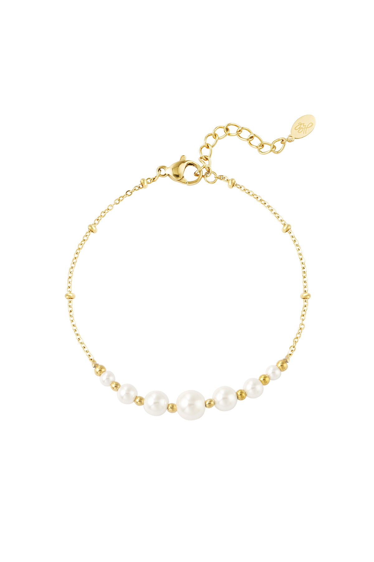 Bracelet à breloques pour femme en acier inoxydable, perle d'imitation avec perles – ton or et argent