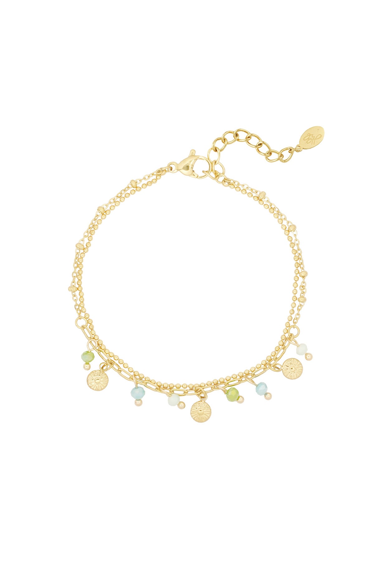 Armband met muntjes en kralen - roze/Goud kleur 