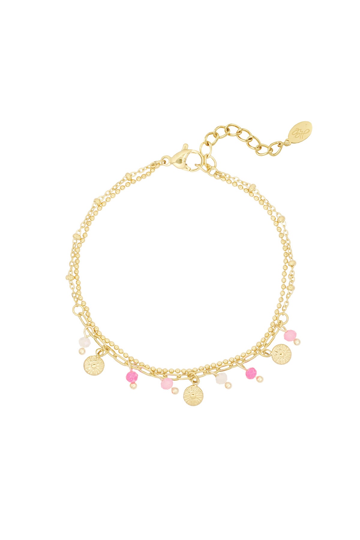 Armband met muntjes en kralen - roze/Goud kleur 