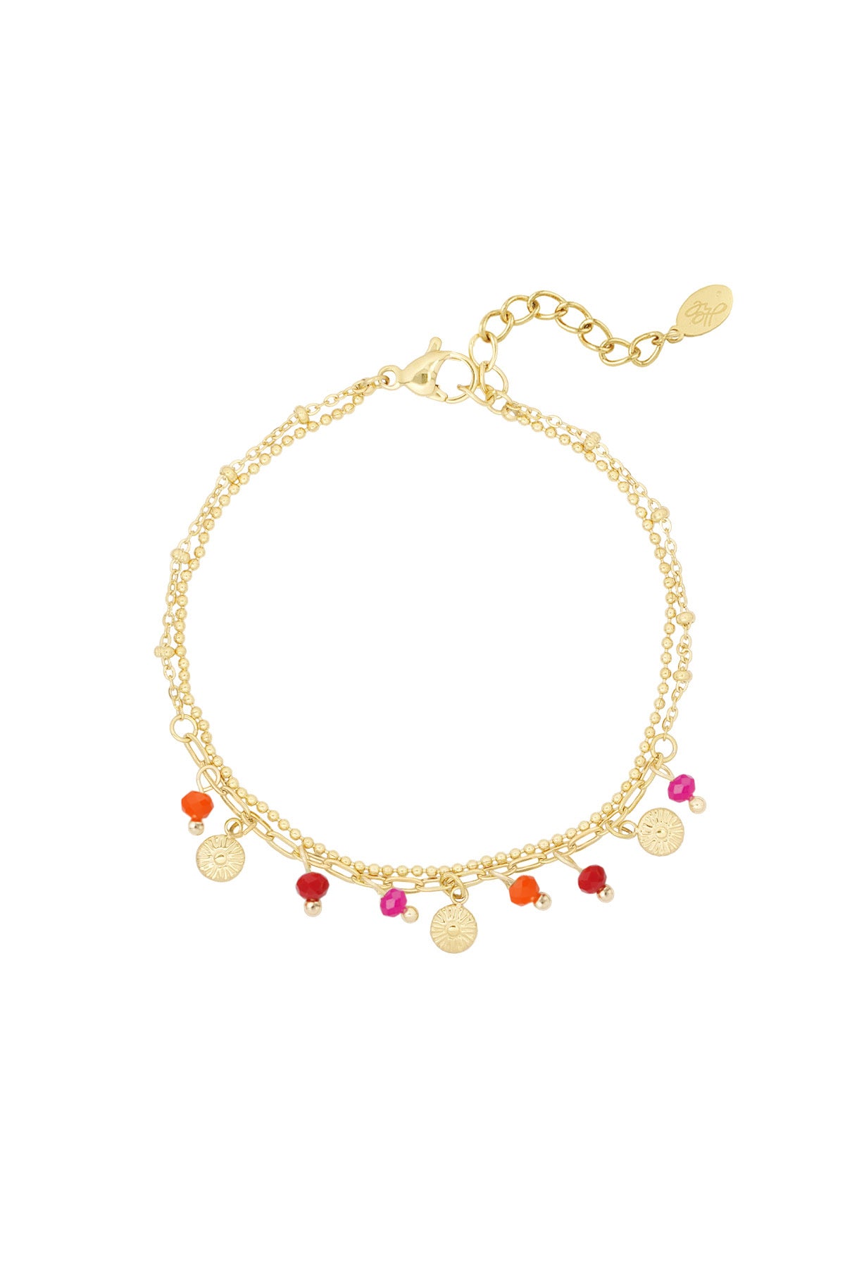 Armband met muntjes en kralen - roze/Goud kleur 