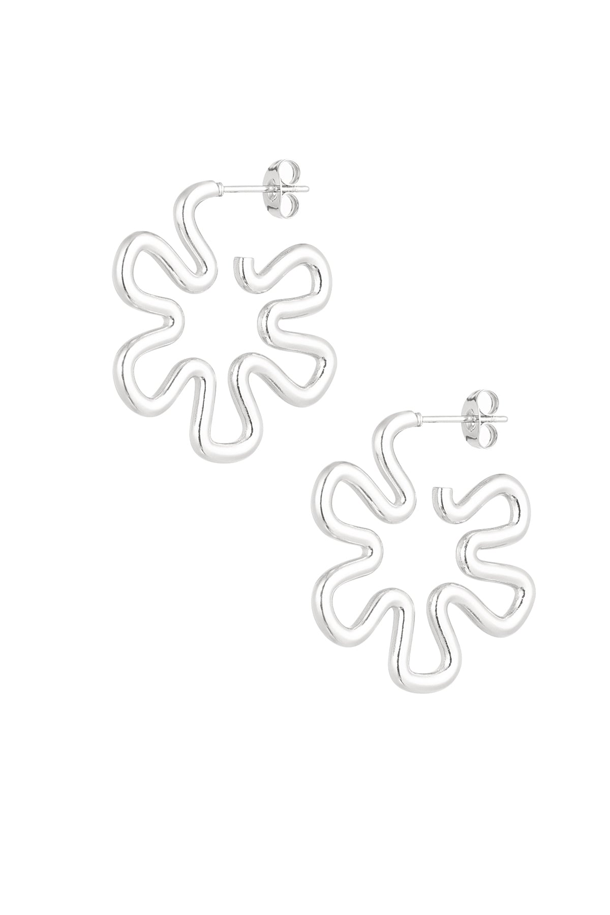 Boucles d'oreilles créoles pour femme en acier inoxydable avec motif floral – couleur or