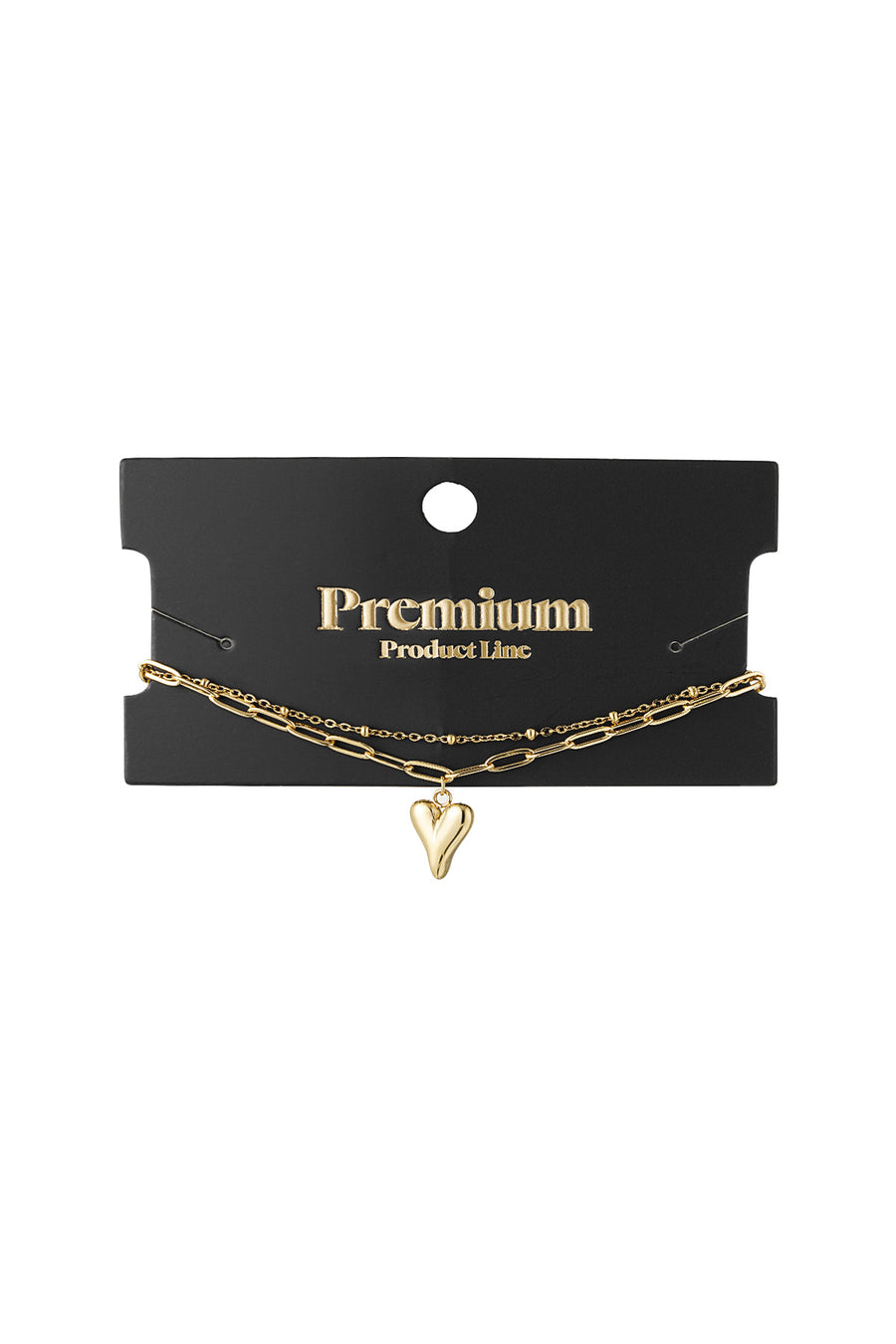 Bracelet de perles pour femmes en acier inoxydable 304 avec cœur – doré